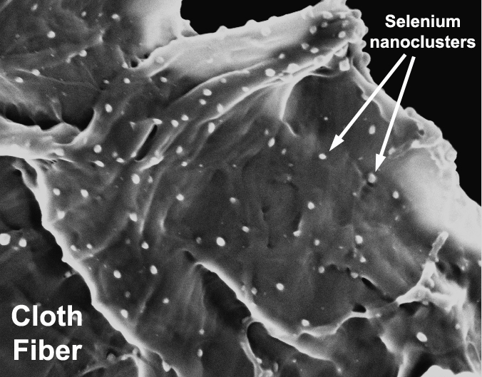 Mercury Sponge: This electron microscope image shows the internal structure of the active sorbent lining. The cloth fibers are laced with active selenium nanoclusters to capture the mercury.